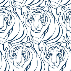 tiger animal art line vector modern seamless pattern print white