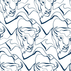 bison animal art line vector modern seamless pattern print white © CharlieNati