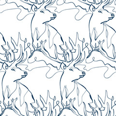 deer animal art line vector modern seamless pattern print white