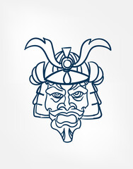 oni samurai mask vector line art sketch japanese design isolated