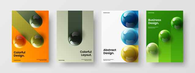 Minimalistic corporate brochure design vector layout bundle. Modern realistic balls company cover concept set.