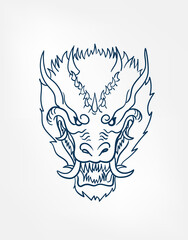 oni samurai mask dragon vector line art sketch japanese design isolated