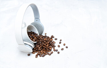 Coffee beans and wireless headphones