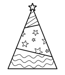 Christmas coloring book or page for kids. Christmas tree black and white vector illustration