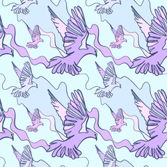 fly pigeon vector stained glass style seamless art line pattern