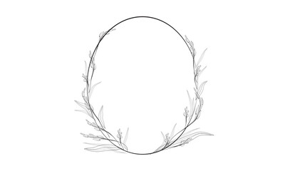 Flower ring, branches, mono line frame on white flourishing rings and wreaths, vector. illustration.