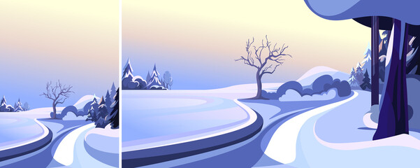 Naklejka premium Winter public park. Nature landscape in vertical and horizontal orientation.