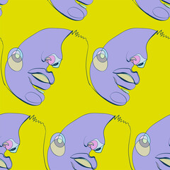 colorful girl face vector stained glass style seamless art line pattern