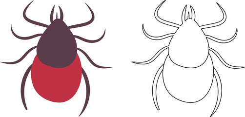 Tick Parasite Animal. Tick Bite Vector Clipart Silhouette and Outline.
