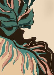 Two colored abstract tropical leaves flowing down smoothly