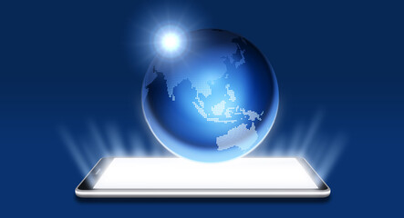 スマートフォンと地球、携帯電話での世界的なビジネス接続のイメージ © yoshitaka