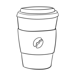 A paper cup with a Coffee drink. Grain coffee, Natural drink made from beans. Vector illustration isolated on white background.