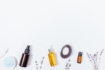 Lavender flowers with natural oils and cosmetic clay powders