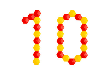Numeral ten from mosaic elements. Isolate on a white background. 10th anniversary.