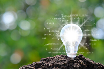 Light bulb with with a mathematical equation and education concept, new idea concept