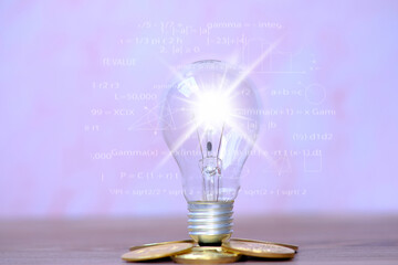 Light bulb with with a mathematical equation and education concept, new idea concept