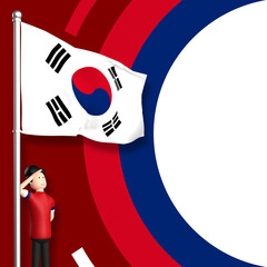 south korea flag with cute character illustration background