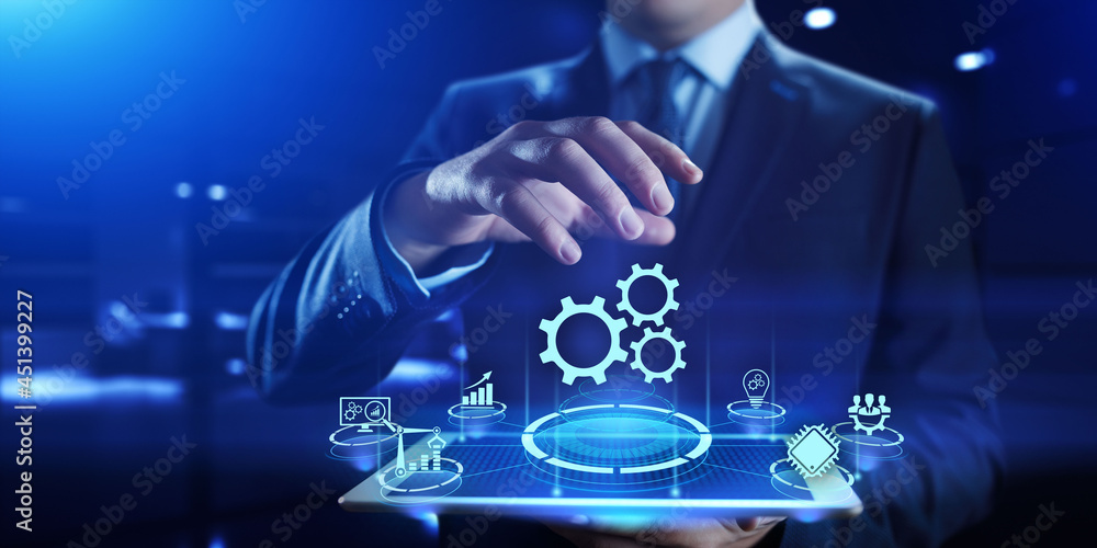 Poster automation concept. software innovation technology. business process optimisation.
