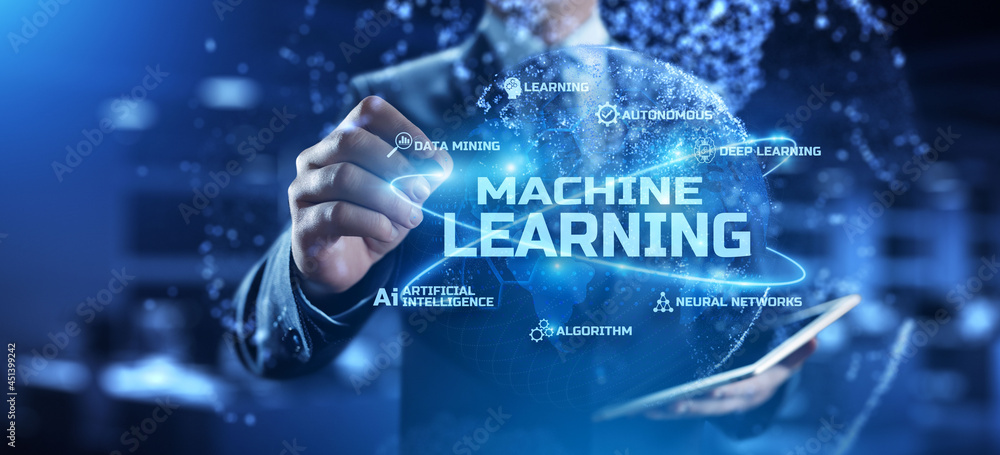 Poster machine learning artificial intelligence ai neural network business innovation technology concept.