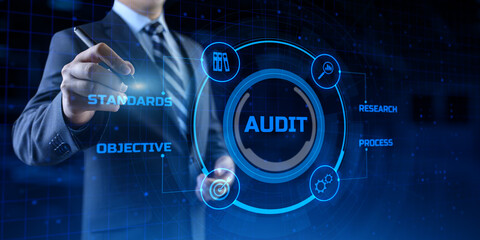 Audit Auditor Financial service compliance concept on screen.
