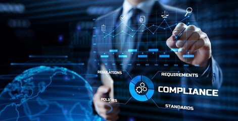 Compliance rules regulation policy law. Business technology concept.