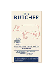 Vector design template label for packaging with illustration silhouette - farm cow. Abstract symbol for meat products.