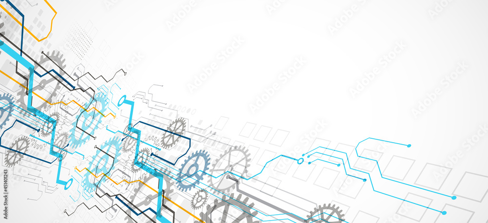 Wall mural Abstract color vector background on a technological theme is created using many different technical elements. Global network concept.
