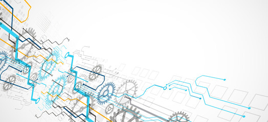 Abstract color vector background on a technological theme is created using many different technical elements. Global network concept.