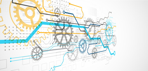 Fototapeta premium Abstract color vector background on a technological theme is created using many different technical elements. Global network concept.