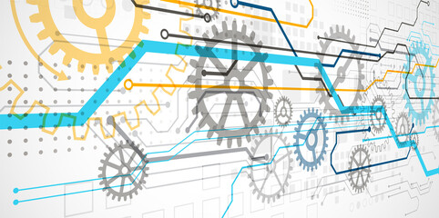 Abstract color vector background on a technological theme is created using many different technical elements. Global network concept.