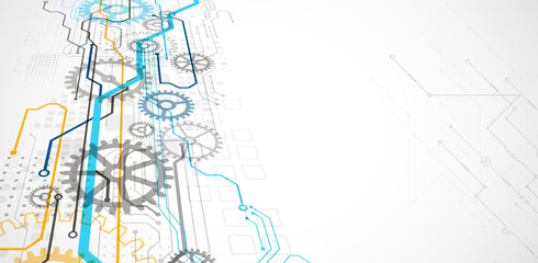 Abstract color vector background on a technological theme is created using many different technical elements. Global network concept.