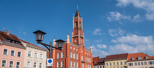 Fototapeta na wymiar Panorama Rathaus von Kamenz im Frühling 