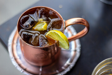 Moscow Mule in a copper mug, delicious vodka cocktail