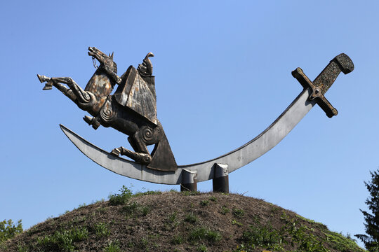 Irkliiv, Ukraine - August 15, 2021: Monument to Bohdan Khmelnytsky, a Ukrainian Hetman of the Zaporozhian Host who concluded the Treaty of Pereyaslav with the Moscow Tsar.