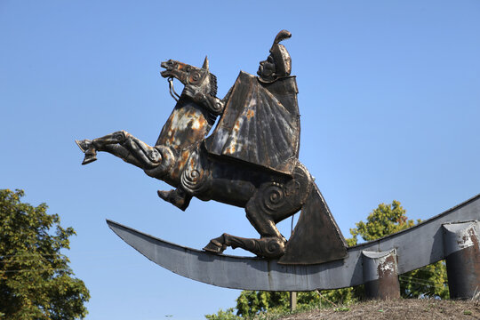 Irkliiv, Ukraine - August 15, 2021: Monument to Bohdan Khmelnytsky, a Ukrainian Hetman of the Zaporozhian Host who concluded the Treaty of Pereyaslav with the Moscow Tsar.