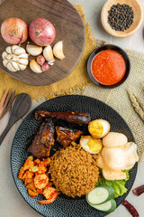 Steam Chicken Rice with shrimp or nasi tim ayam with shrimp. Nasi tim ayam is an Indonesian steamed chicken rice. 