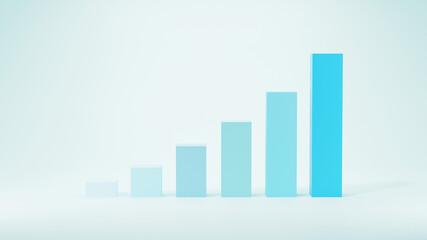 Bar charts growing columns on blue background, 3D rendering illustration.