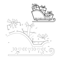 Dot to dot Christmas puzzle for children. Connect dots game. Christmas sled