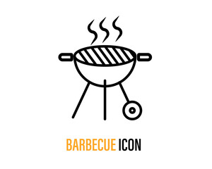 Barbecue and grill icon, picnic concept, barbecue with signboard on background, barbecue grill icon in outline style for mobile concept and web design. Vector graphics.