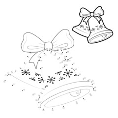 Dot to dot Christmas puzzle for children. Connect dots game. Christmas bell