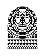 Tattoo sketch maori style for shoulder with sun symbols	face and mask
