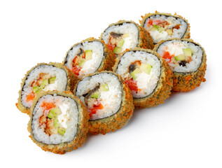 Japanese sushi tempura roll isolated on white