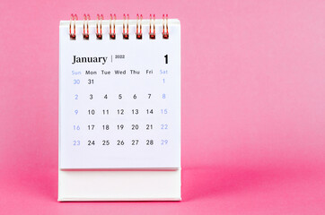 January calendar 2022 on pink