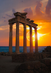 Temple of Apollo with Solar eclipse in the background - Side, Antalya