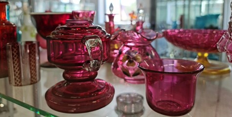 Glass objects Glass vases Glass dishes Colored glass