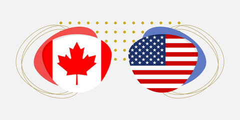 USA and Canada flags. American and Canadian national symbol with abstract background and geometric shapes. Vector illustration.