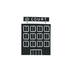 Court Building Icon Silhouette Illustration. Judge Laws Vector Graphic Pictogram Symbol Clip Art. Doodle Sketch Black Sign.