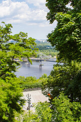 Fototapeta na wymiar View of the pedestrian bridge in Kiev. Ukraine 