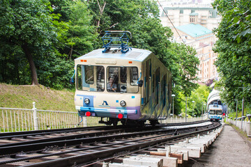 Naklejka premium Funicular in the city of Kyiv in autumn. Ukraine 