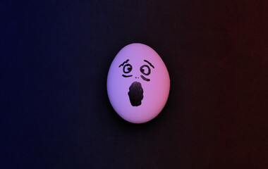 Fototapeta na wymiar Screaming scared hand-drawn egg face in neon light